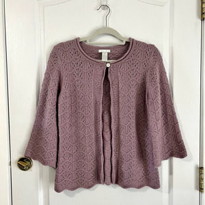 Tweeds Cardigan Mauve Angora Rabit hair wool blend 3/4 sleeve